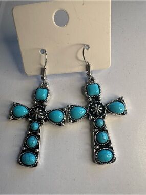 New Faux turquoise cross earrings